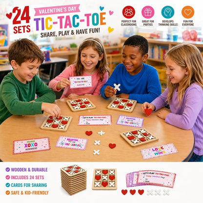 Bailiyake 24 Set Wooden Tic Tac Toe Bulk with Cards