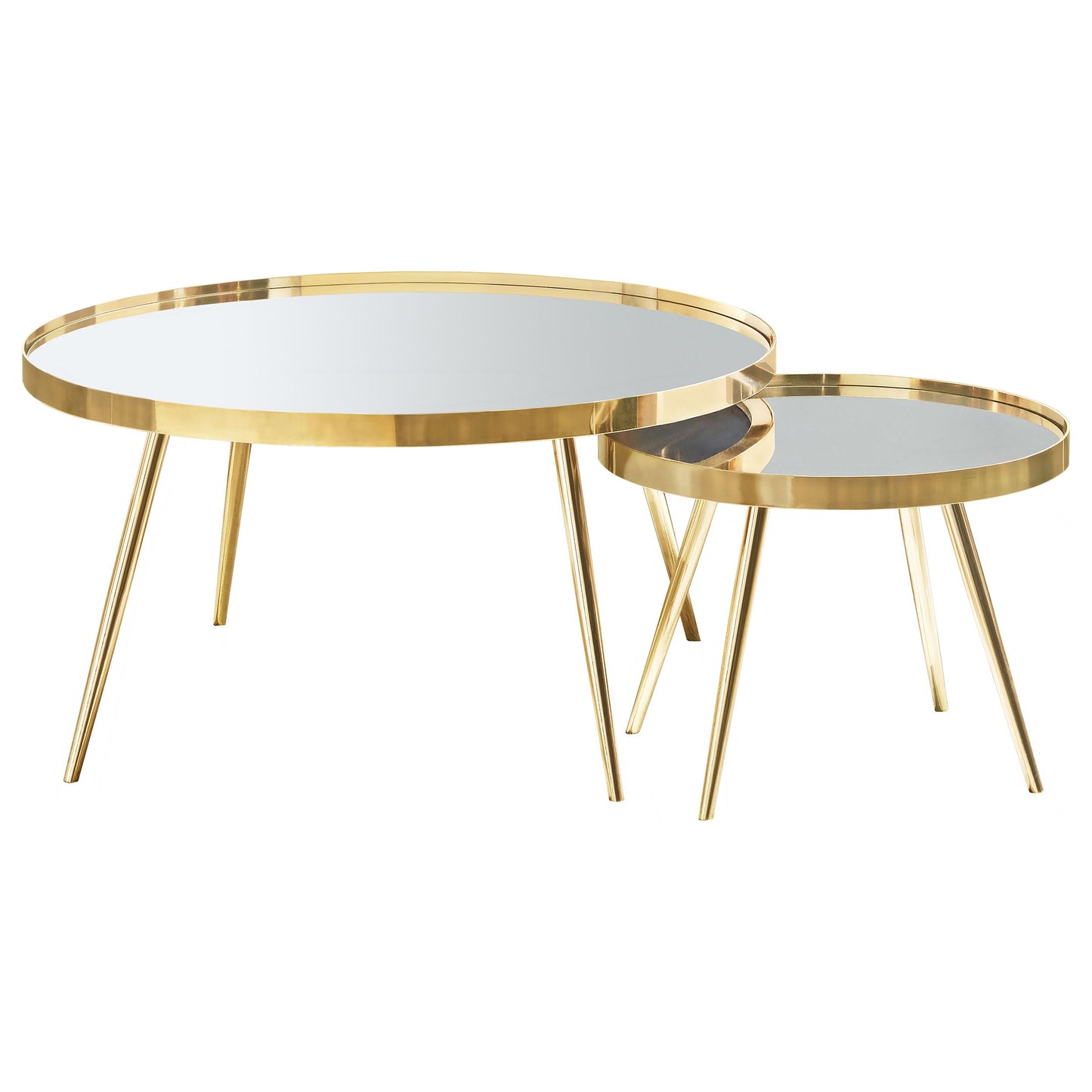 Coaster Home Furnishings - Kaelyn - 2-Piece Round Mirror Top Nesting Coffee Table with Metal Frame - Contemporary - Living Room - Gold - 723918