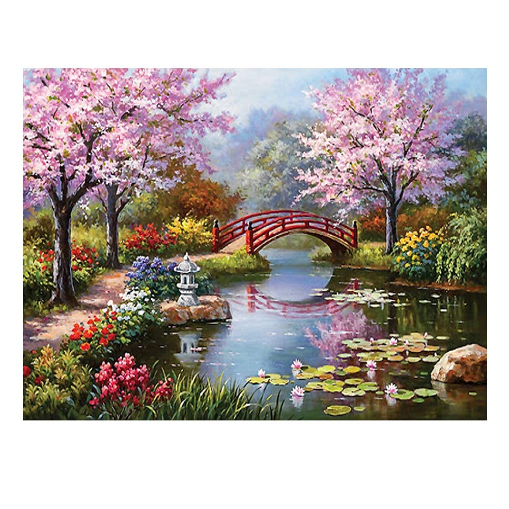 JOYSTRY Diamond Art Dots Painting Kits for Adults, DIY Bridge Landscape Paint with Diamonds Full Drill Round Gem Jewel Crystal Paintings Kit for Home Wall Decoration (Bridge-16x12in)