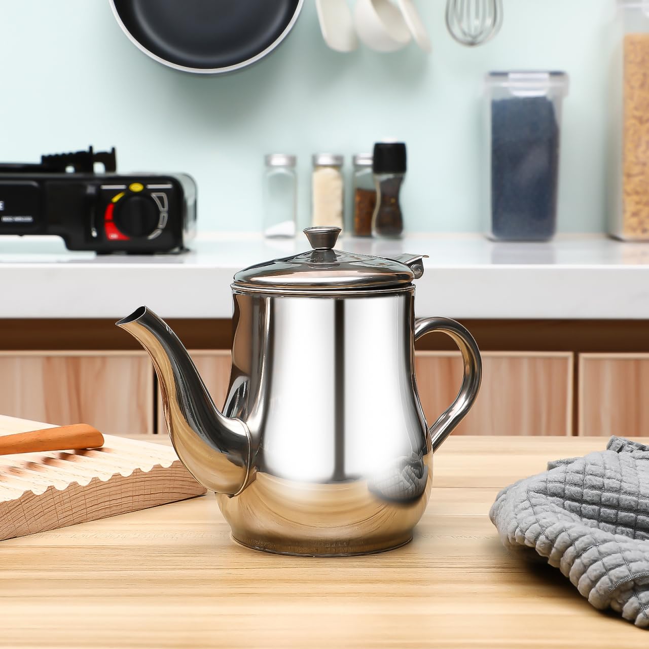 OUNONA Stainless Steel Oil Strainer Pot 2-in-1 Grease Separator and Dispenser with Removable Filter Screen and Cover for Kitchen Cooking 7.48X3.74X5.31 Inches