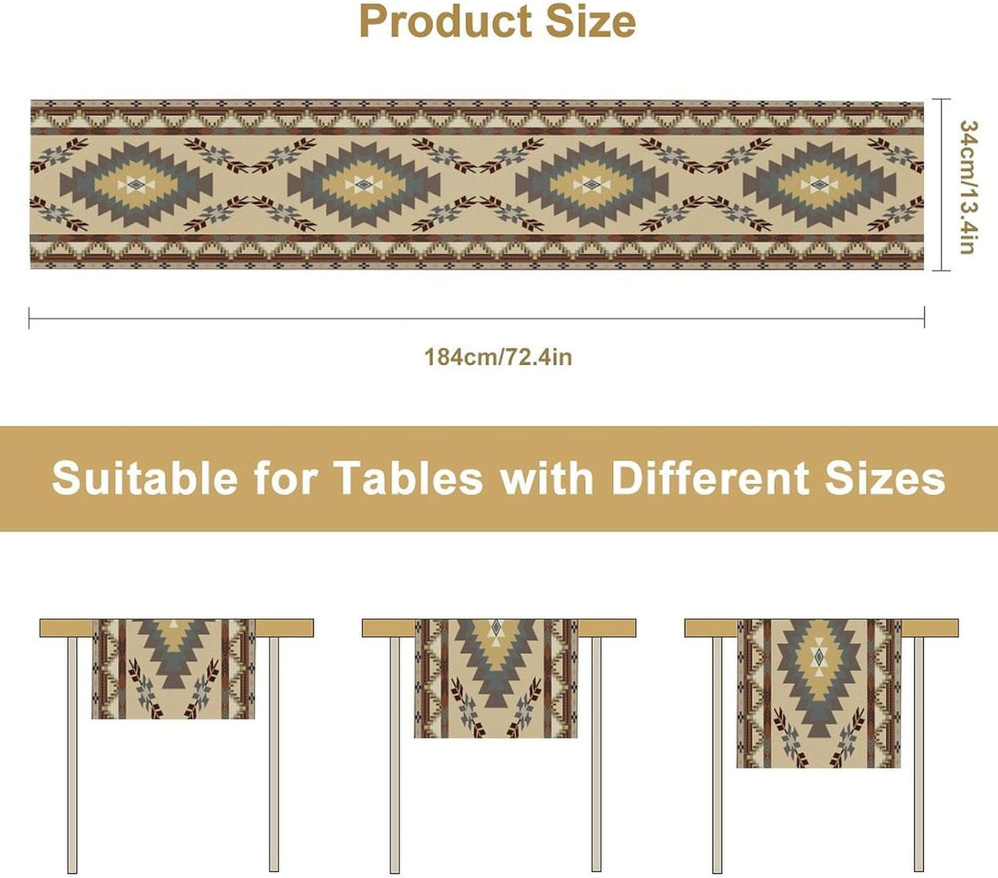 BATPLY Seamless 13x36in x1 Ethnic Aztec Linen Table Runner, Retro Boho Rustic Farmhouse Brown Red Native Tribal