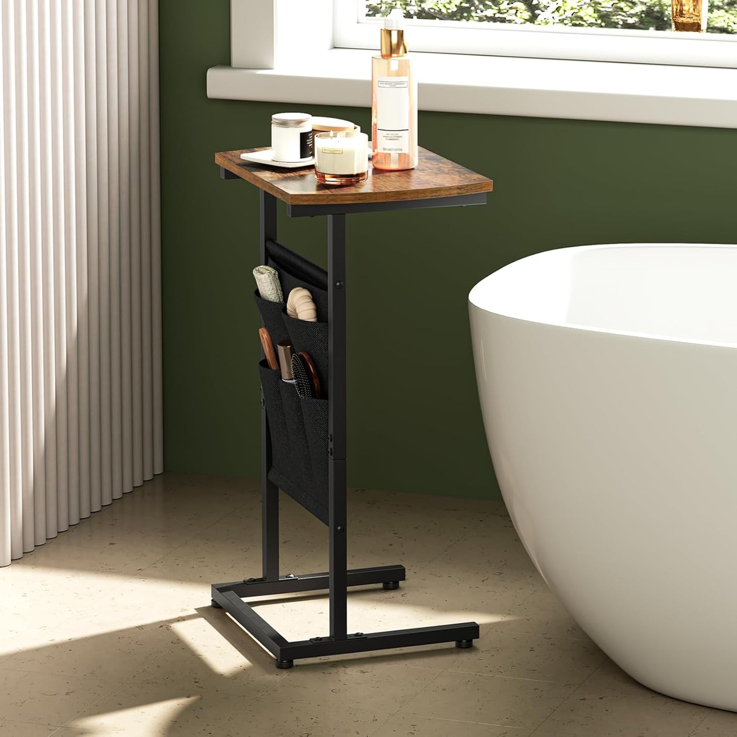 28.3" BF40SF01 HOOBRO C Shaped End Table, Side Table for Small Spaces, Couch Table with Storage Bag, Slide Under Sofa