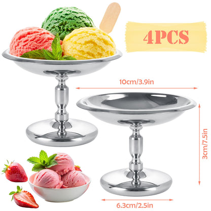 ZUQIAN 4 Pack Ice Cream Cups, Ice Cream Bowl, Stainless Steel Dessert Cups Serving Dessert Cup Round Sauce Bowls for Pudding Dessert Frozen Yogurt Fruit