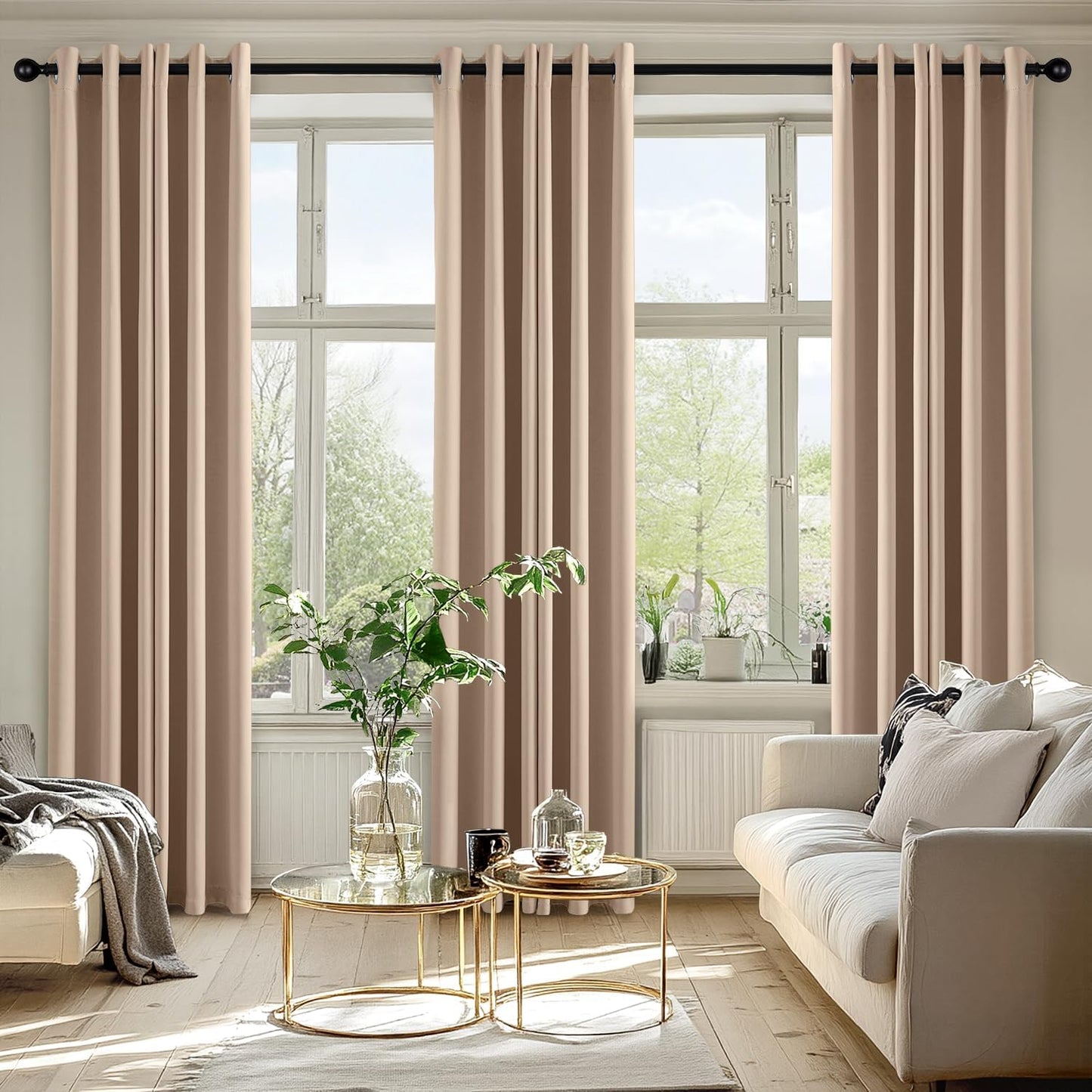 MIULEE Blackout Curtains - Thermal Insulated Room Darkening Drapes | 72-Inch Beige Grommet Panels (Set of 2)