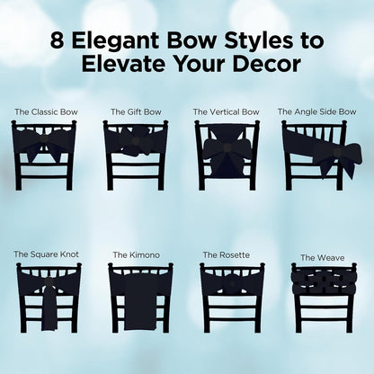 Satin Bow Sash Chair Covers by [Brand Name] - Elegant Decorations for Weddings & Events | Set of 10, Black