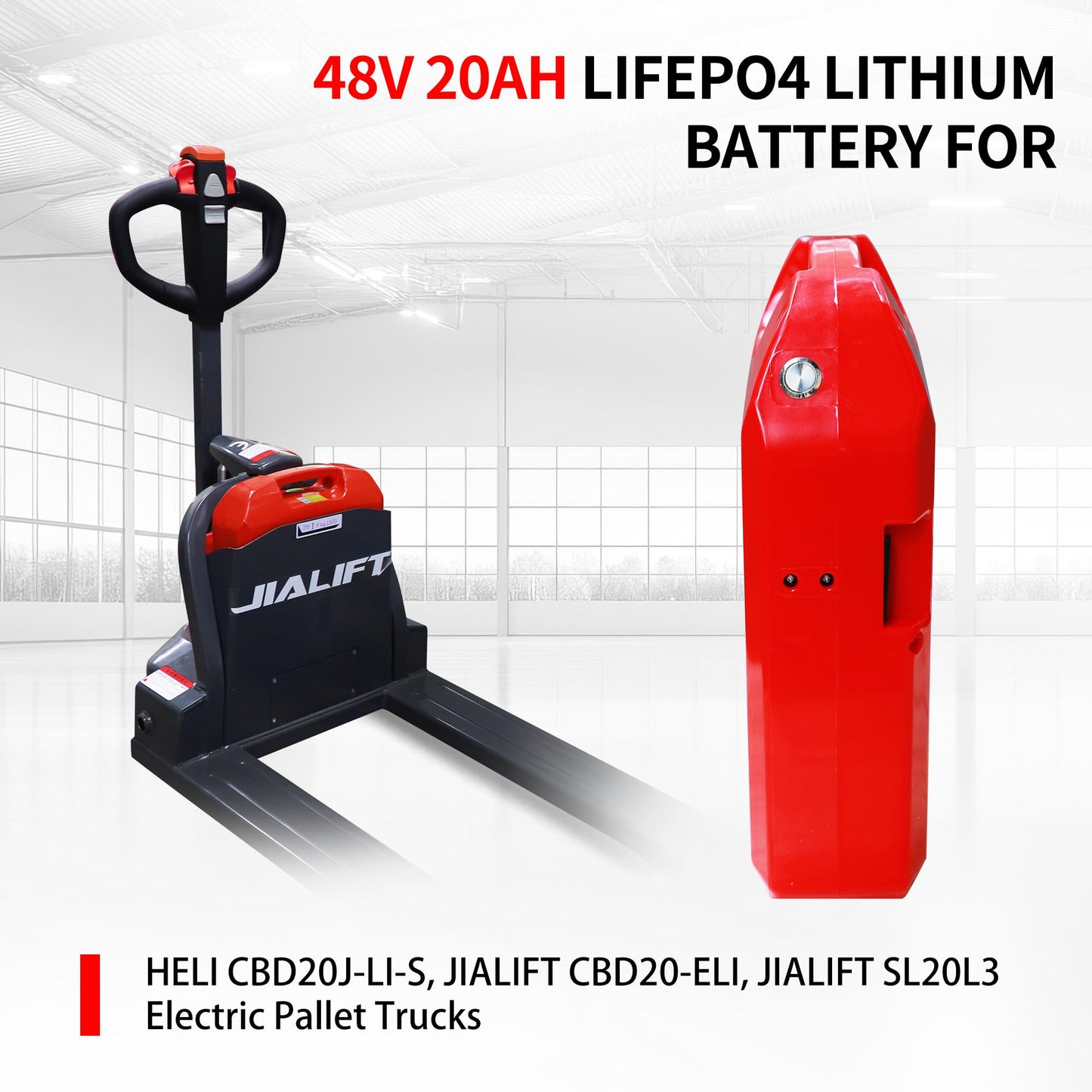 MBOIFEA Electric Pallet Jack Battery, 48V 20Ah Forklift LiFePO4 Lithium Battery for Electric Pallet Truck for Heli CBD20J-LI-S, JIALIFT CBD20-ELI, JIALIFT SL20L3 5000+Cycles, Built-in Smart BMS