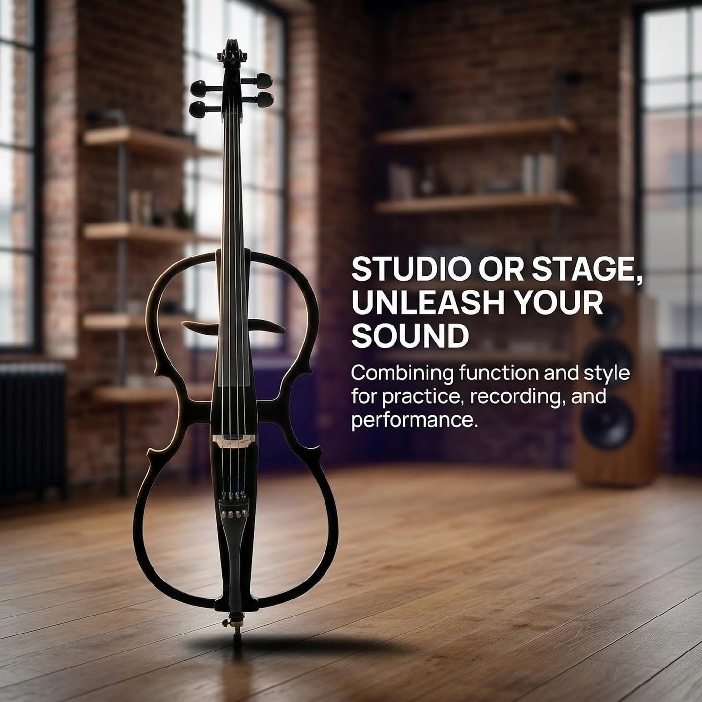 Verahaus Electric Cello 4/4 Full Size Ebony Fittings with Lightweight Cello Bag, Headphones, Bow, Bridge, Rosin, Cello for Beginners Adults(Metallic Black)