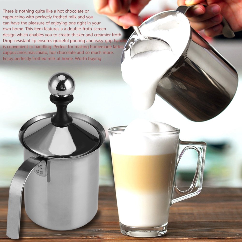 Milk Frother, Milk Frothers Foam Maker, 800ML Stainless Steel Manual Milk Frother Double Mesh Coffee Foamer Creamer Blender (800ml)