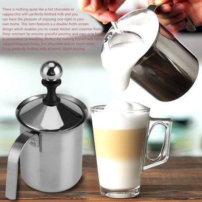Milk Frother, Milk Frothers Foam Maker, 800ML Stainless Steel Manual Milk Frother Double Mesh Coffee Foamer Creamer Blender (800ml)
