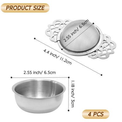 Tea Drain Strainer 304 Stainless Steel Loose Tea Infusers Strainers Mesh Tea Infuser Stainless Steel Loose Leaf Tea Filter with Handles for Loose Tea Juice Coffee Filter(4Pcs)
