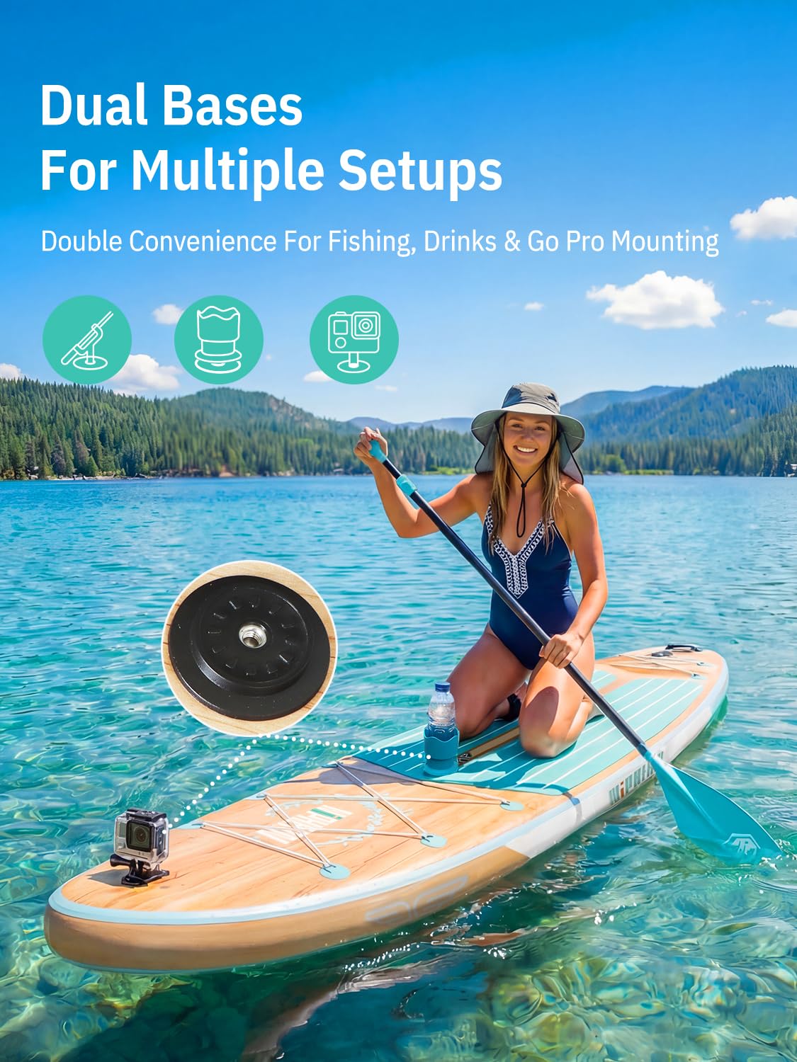 Niphean (Extra Large) Inflatable Paddle Board, SUP for 2+1 People/Family 500lbs Capacity Stand Up Paddle Board with SUP Accessories, StabilTrac Fin Non-Slip Paddleboard for Adults-Classic Wood