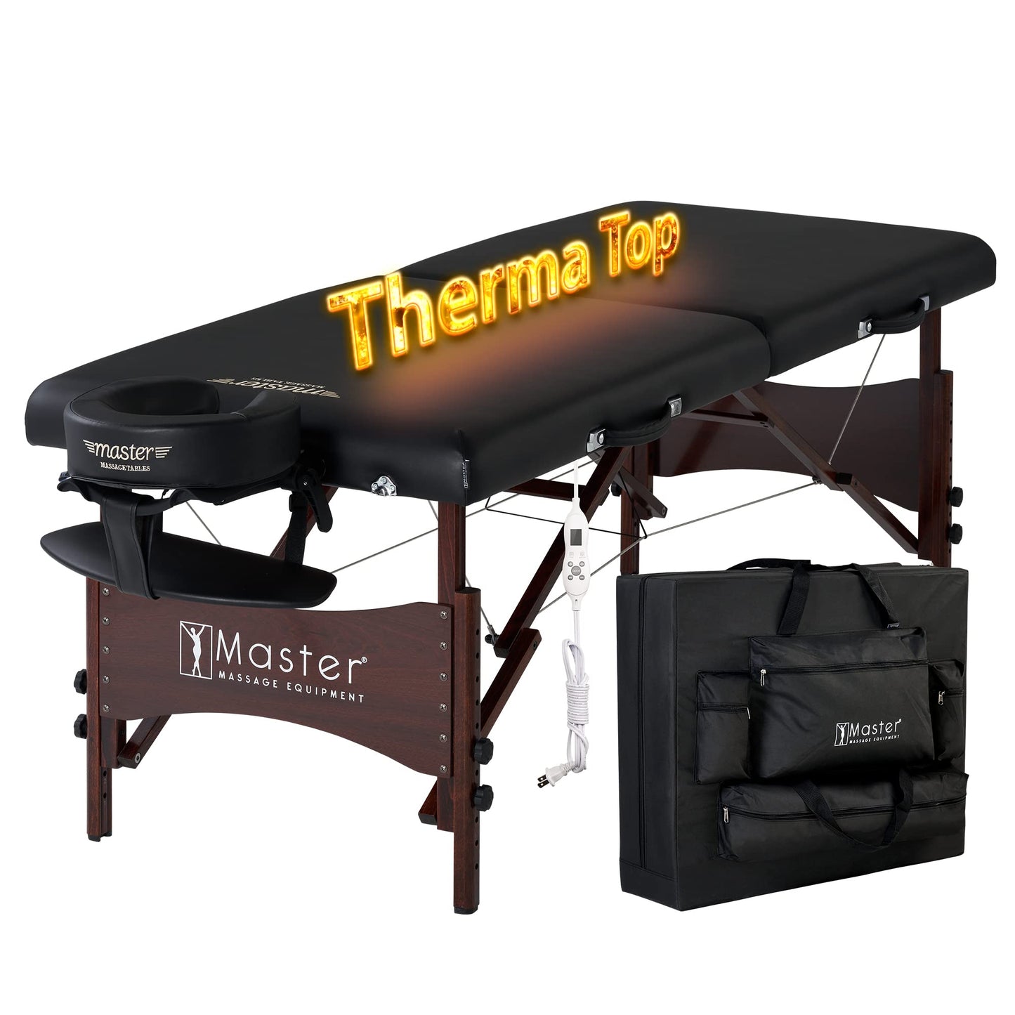Master Massage 30" Roma Therma Top Heated Portable Massage Table, Wide Salon Spa Beauty Facial Bed with Adjustable Heating System, Face Pillow, and Carrying Bag (Black)