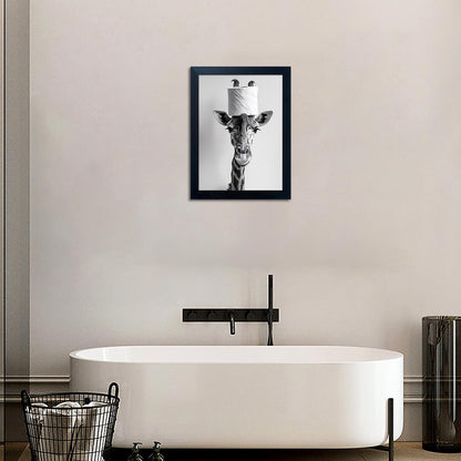 Bathroom Picture Wall Decor, Framed Black and White Bathroom Wall Art, Toilet Paper in Little Funny Raccoon's Hand Animal Canvas Print Painting