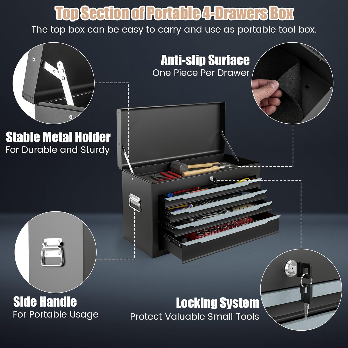 ERGOMASTER Large Rolling Tool-Chest with 6 Drawers Heavy Duty Tool-Cabinet on Wheels Lockable and Lock System for Garage Workshop(28 x 13 x 44”-Black)