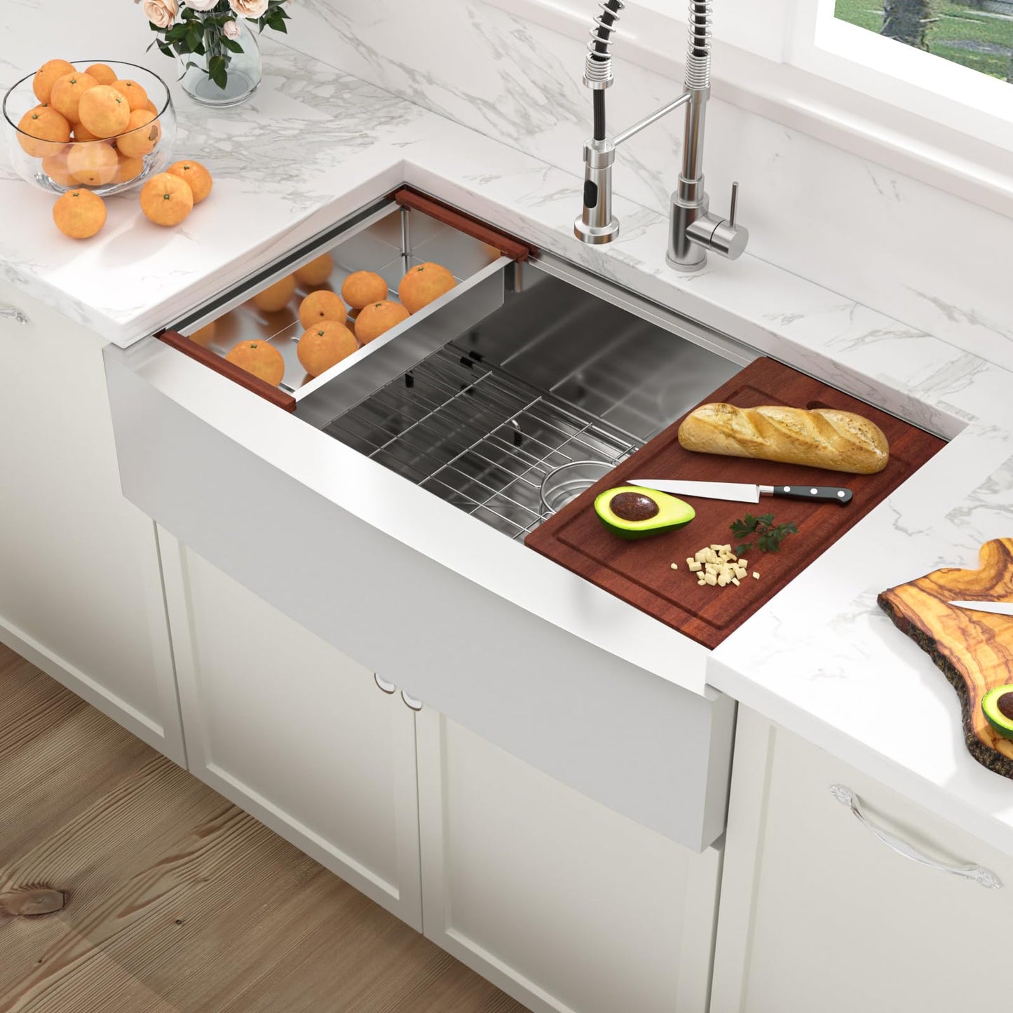 Sarlai 36 Farmhouse Sink Stainless Steel - 36x22 Inch Kitchen Sink Ledge Workstation Apron Front Single Bowl 16 Gauge Stainless Steel Luxury Undermount Farm Kitchen Sink