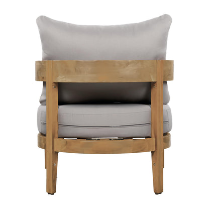 Christopher Knight Home Nadine Acacia Wood Club Chair, Outdoor Accent Chair, Tub Shape Design Armchair, Comfort Cushions Seating, Slat Open Back Reading Sofa for Balcony Backyard Garden, Teak+Gray