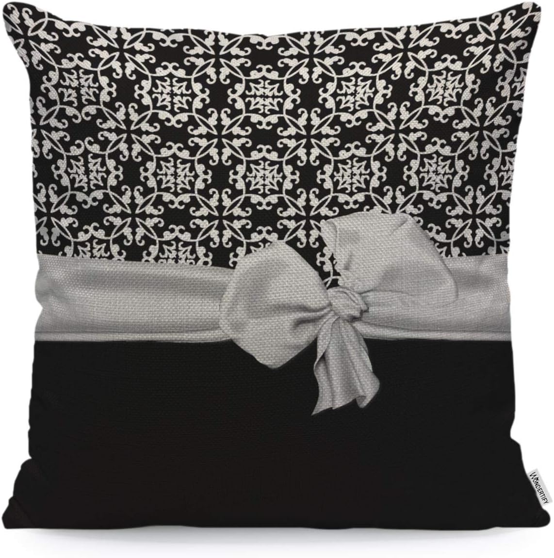 WONDERTIFY Stylish Black and White Euro Flower Pattern Throw Pillow Case Cover, Soft Linen 18x18 Inch for Decorative