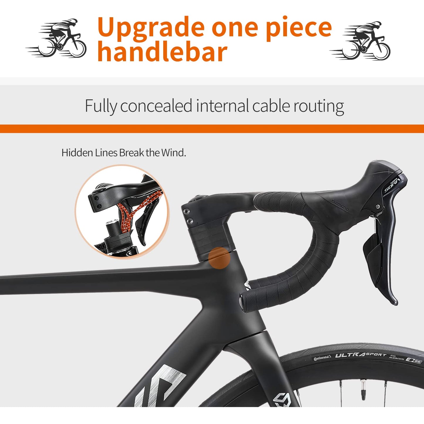 SAVADECK Carbon Disc Road Bike, Integrated Design Racing Bicycle Carbon Frame Carbon Fork with Shimano SORA R3000 Derailleur System 18 Speed Disc Brake Road Bike for Men or Women(Black,56cm)