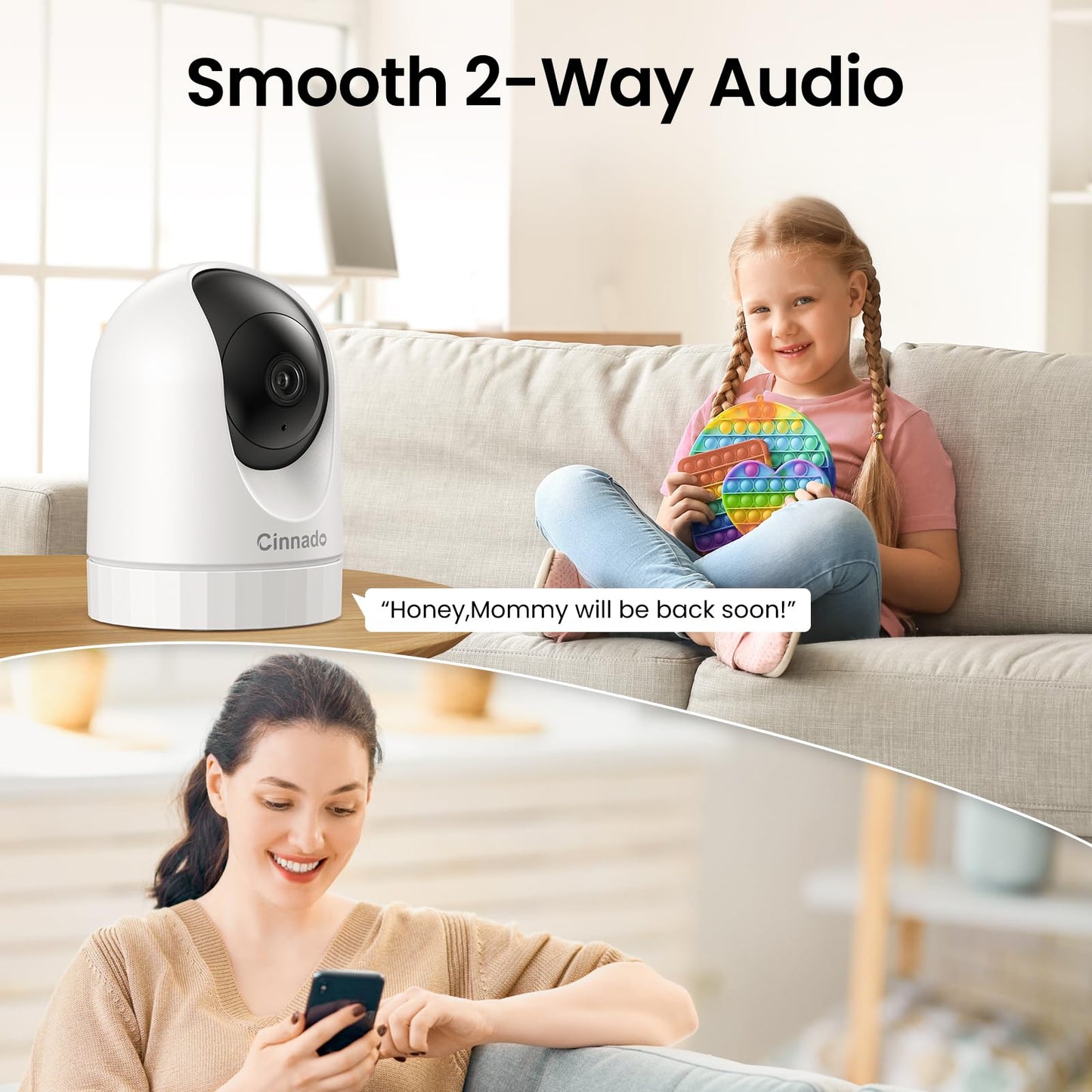 2K Indoor Security Camera-Baby Monitor with 2.4G WiFi Camera and Audio, Siren/Night Vision for Home/Pet/Nanny/Cat, 24/7 SD Card Storage, Cloud (Optional), Compatible with Alexa & Google Home, D1 2P
