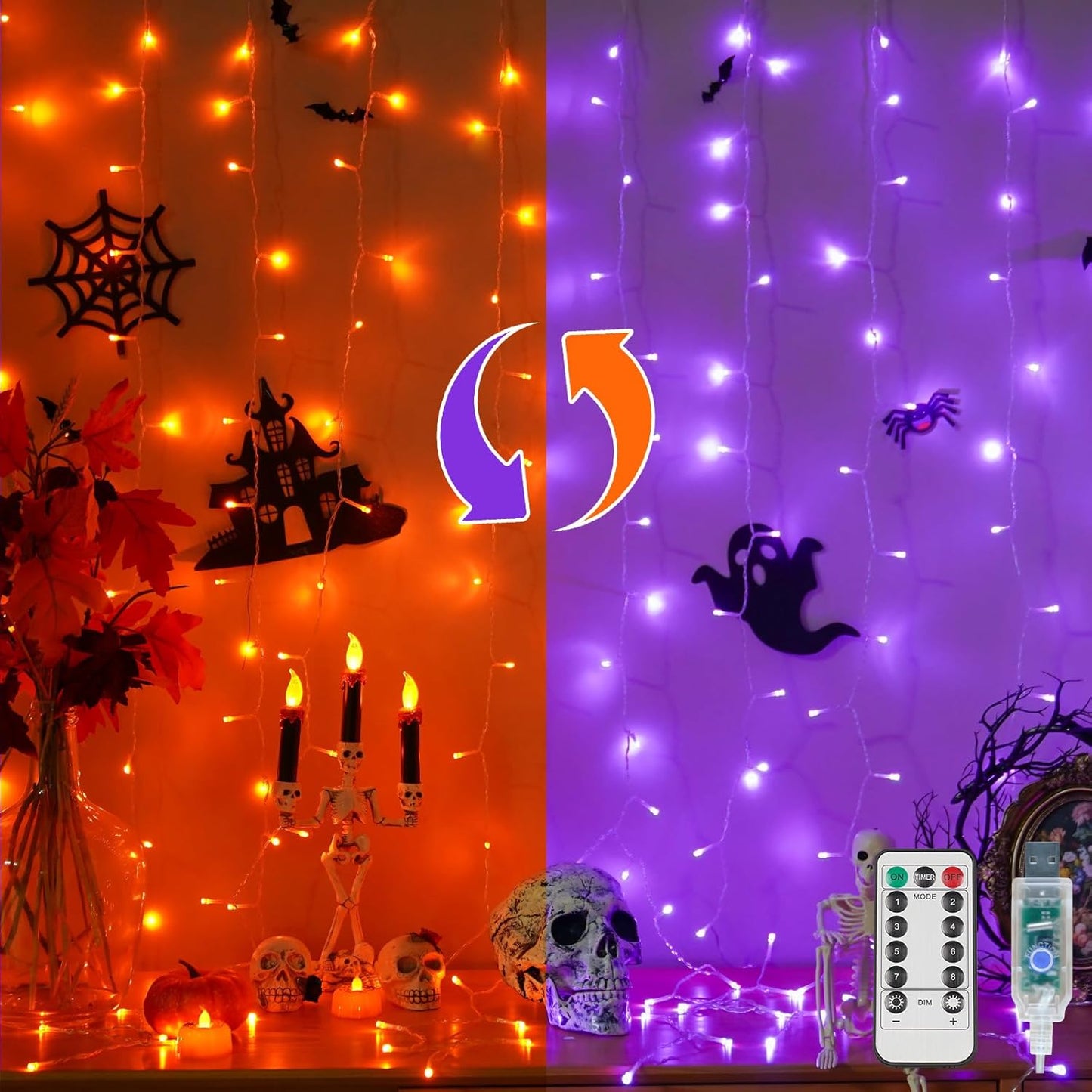 200 6.5ft 6.5ft suddus Color Changing Curtain Lights for Halloween, LED x Hanging String Lights with USB, Curtain Fairy