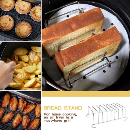LNQ LUNIQI 2Pcs 8 Slice Toast Bread Rack Stainless Steel Toast and Bread HolderBreakfast Loaf Stand Cooling Grid Bread Rack Air Fryer Accessories