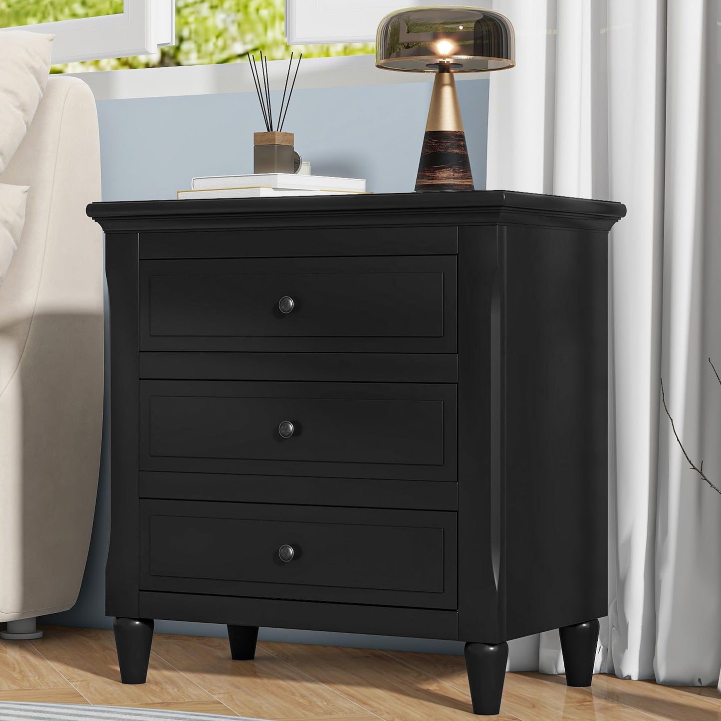 Nightstands with 3 Drawers for Bedroom, Modern Wood Bedside End Table