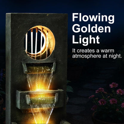 Naturefalls 39.3” H Modern Outdoor Fountain - 4-Tiered Outdoor Garden Fountains with Contemporary Design&LED Light for Garden, Patio, Deck, Porch, Backyard and Home Art Decor