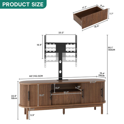 YITAHOME TV Stand with Mount and Power Outlet, Modern Entertainment Center with 3 Height Adjustment TV Mount for 32-70 inch TVs, LED Fluted TV Media Console with Sliding Doors, Curved Profile Design
