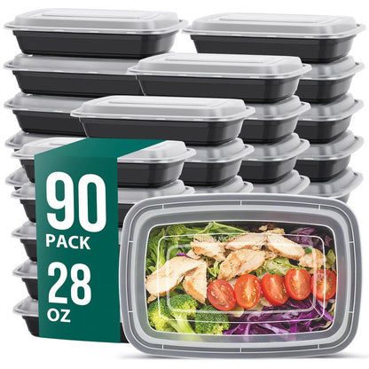 FUHITIM 90 Pack 28 oz Disposable Containers with Lids, Meal Prep Containers，Sturdy Leakproof & Food Safe, Microwave, Freezer, Dishwasher Safe Food Storage Containers with Lids Easy Open