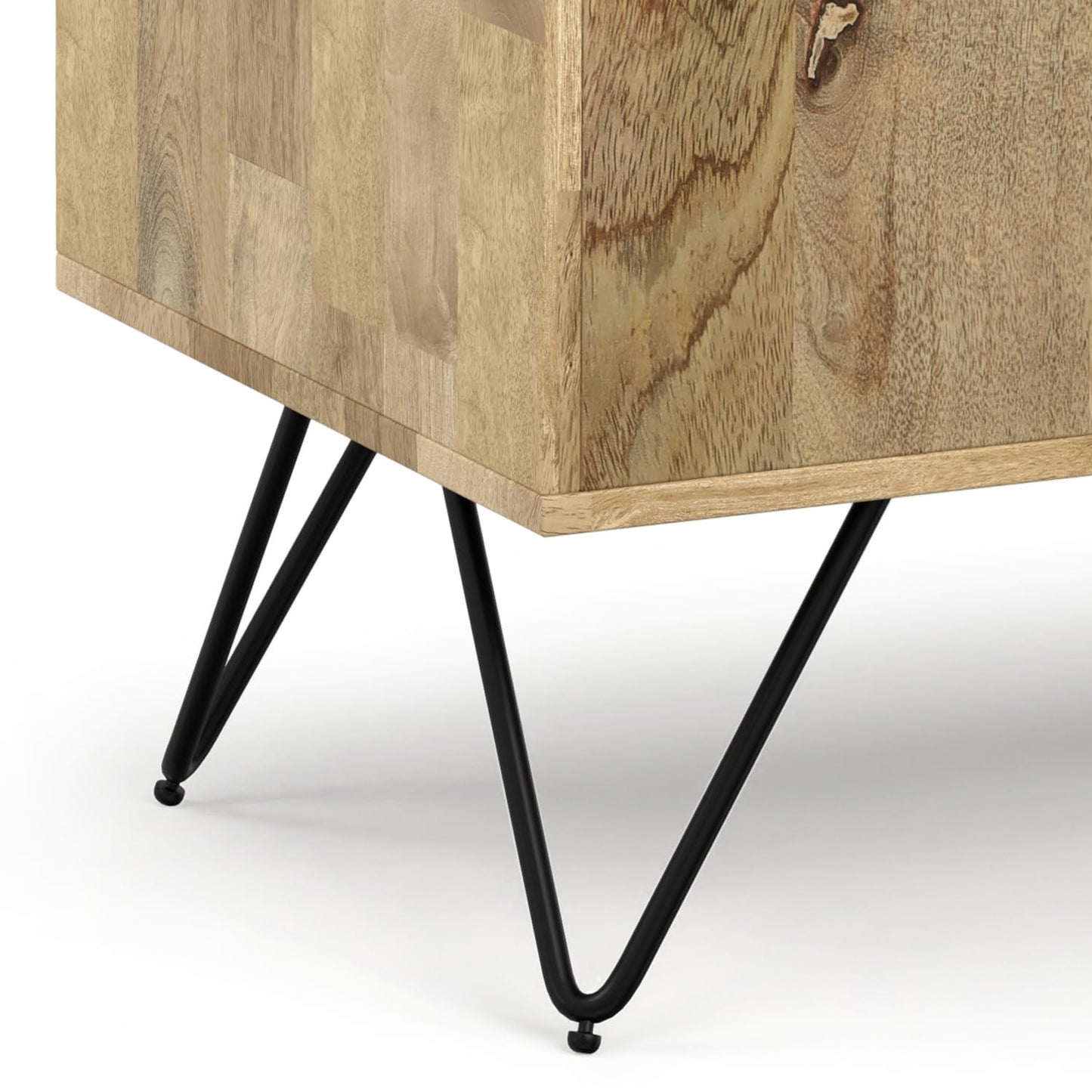 SIMPLIHOME Hunter Solid Mango Wood and Metal 39 inchWide Modern Industrial Medium Storage Cabinet in Natural for the Living Room, Entryway and Family Room