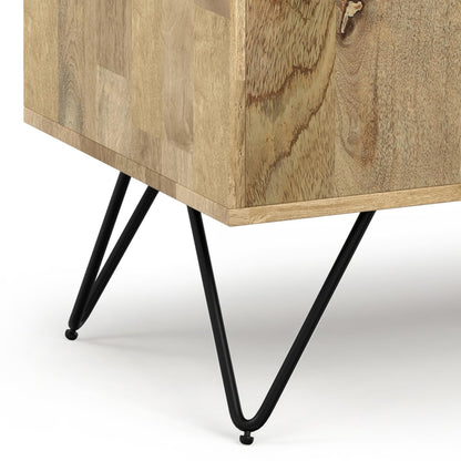 SIMPLIHOME Hunter Solid Mango Wood and Metal 39 inchWide Modern Industrial Medium Storage Cabinet in Natural for the Living Room, Entryway and Family Room