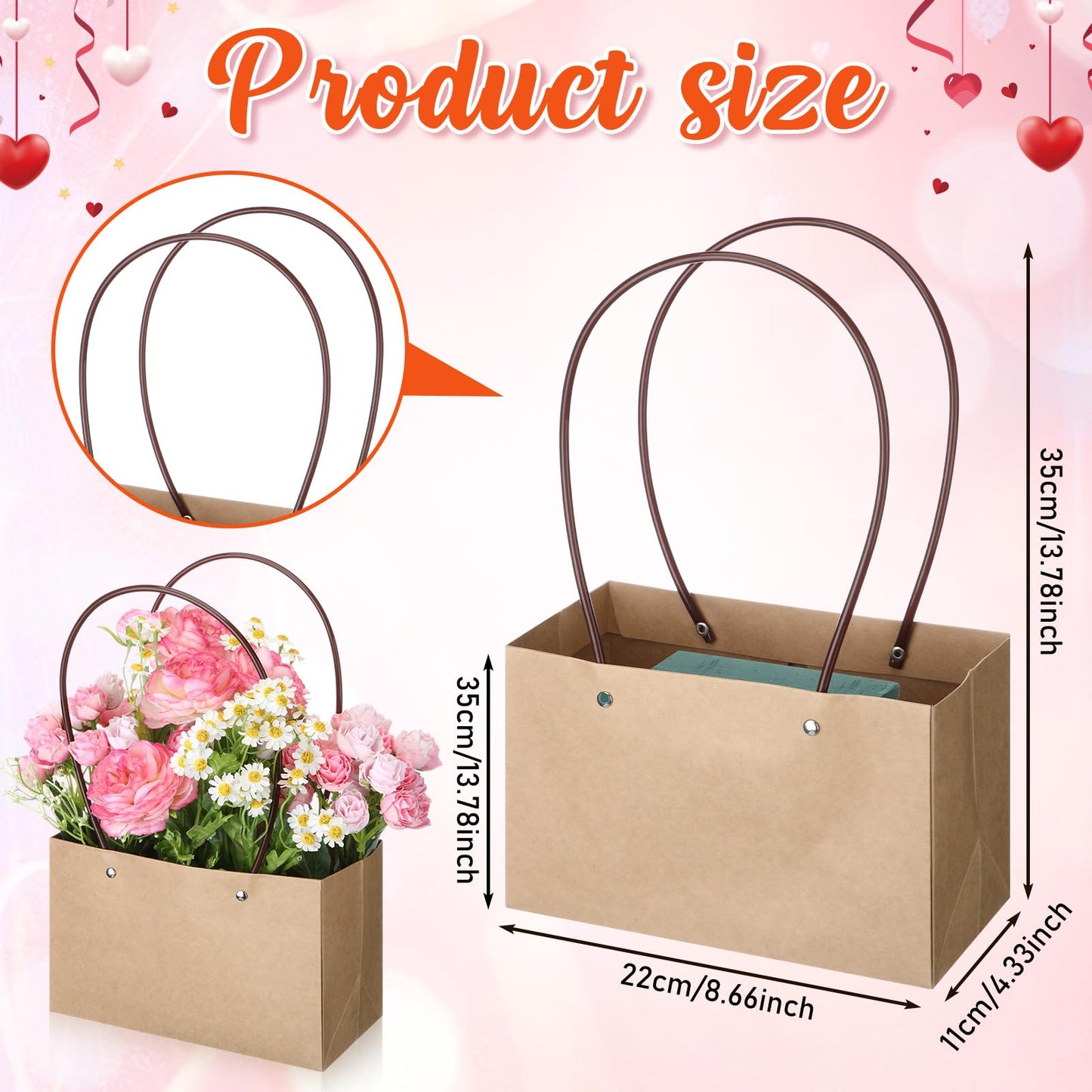 6 Set Mother's Day Flower Gift Boxes with Floral Foam Blocks, Bouquet Carrier Bags with Handle, Paper Flower Box for Bouquet, Floral Arrangement Box for Birthday, Wedding Party Favor(Brown)