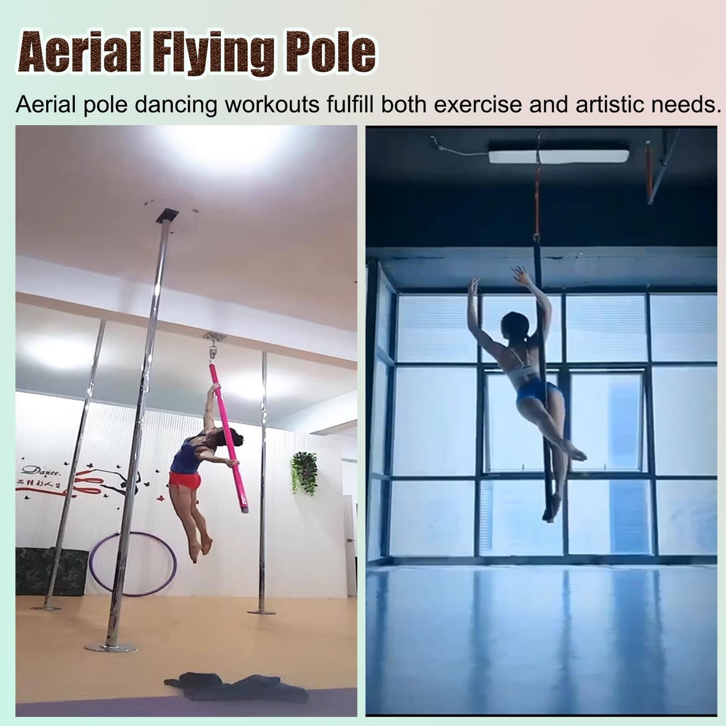 Minglez 6.6 ft / 9.8 ft Flying Pole for Aerial Dance, Portable Stripper Dancing Pole for Exercise, Professional Suspension Fitness Tube for Pub/Apartment(Black,3.0m/9.8ft)