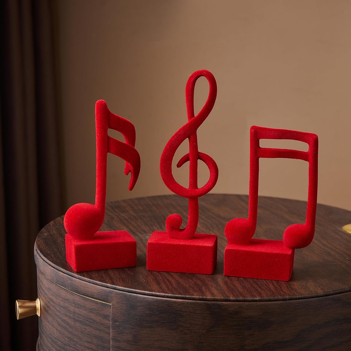 3 FUNTEREST Piece Music Note Sculptures for Shelf Decor Aesthetic Red Velvet Resin Music Note Statue Bookshelf Coffee