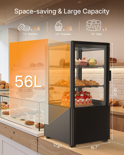Upstreman Countertop Pastry Display Refrigerator, 2.0 Cu.Ft Commercial Cake Display Refrigerator, Bakery Showcase with LED Light, Digital Thermostat, for Café, Restaurant, Convenience Store, CD20