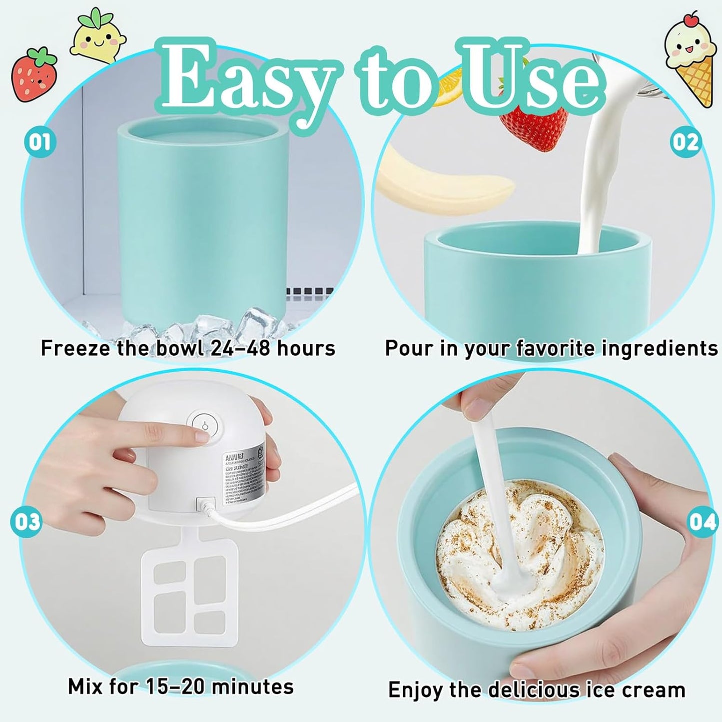 Frozen 0.4QT Secura Mini Ice Cream Maker for Gelato, Sorbet, Yogurt, Automatic Electronic Gelato Maker with Mixing