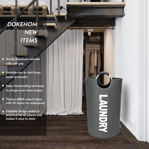 DOKEHOM Large 82L Laundry Basket - Collapsible & Freestanding Clothes Hamper | Dark Grey