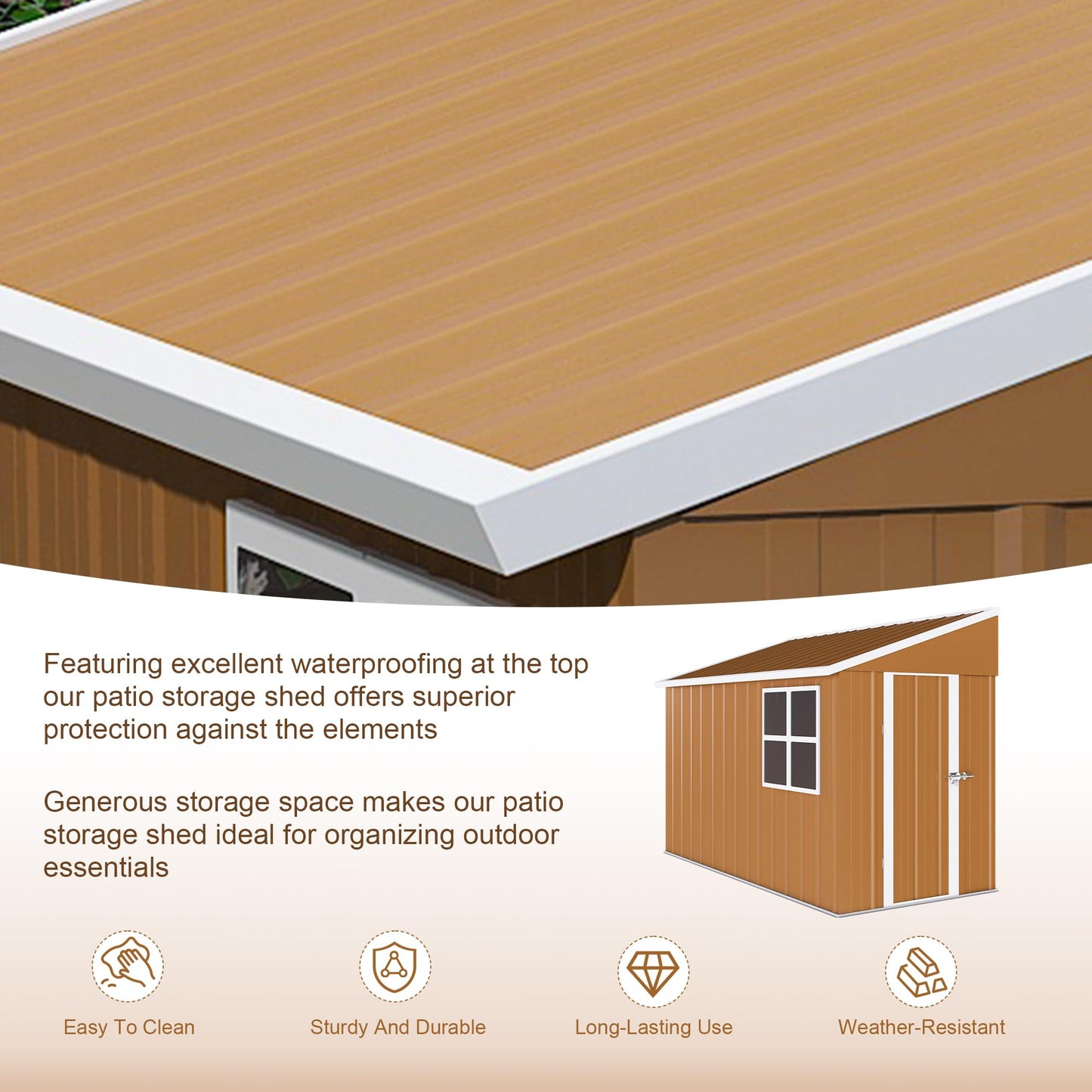 GDFStudio 8x4 FT Heavy-Duty Metal Storage Shed with Hinged Door, Windows & Ventilation, Weatherproof Galvanized Steel Outdoor Garden Shed for Backyard Lawn Patio Tool Storage, Brown, Without Floor