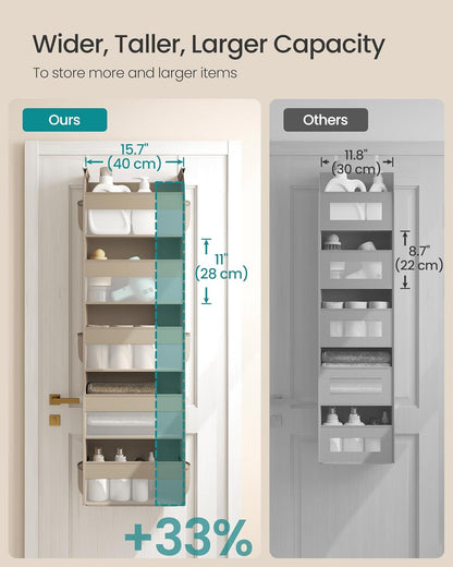 5 5-Tier Summer URDH007Y01 SONGMICS Over The Door Organizer, Hanging Door Organizer with Large Pockets, Fabric Storage