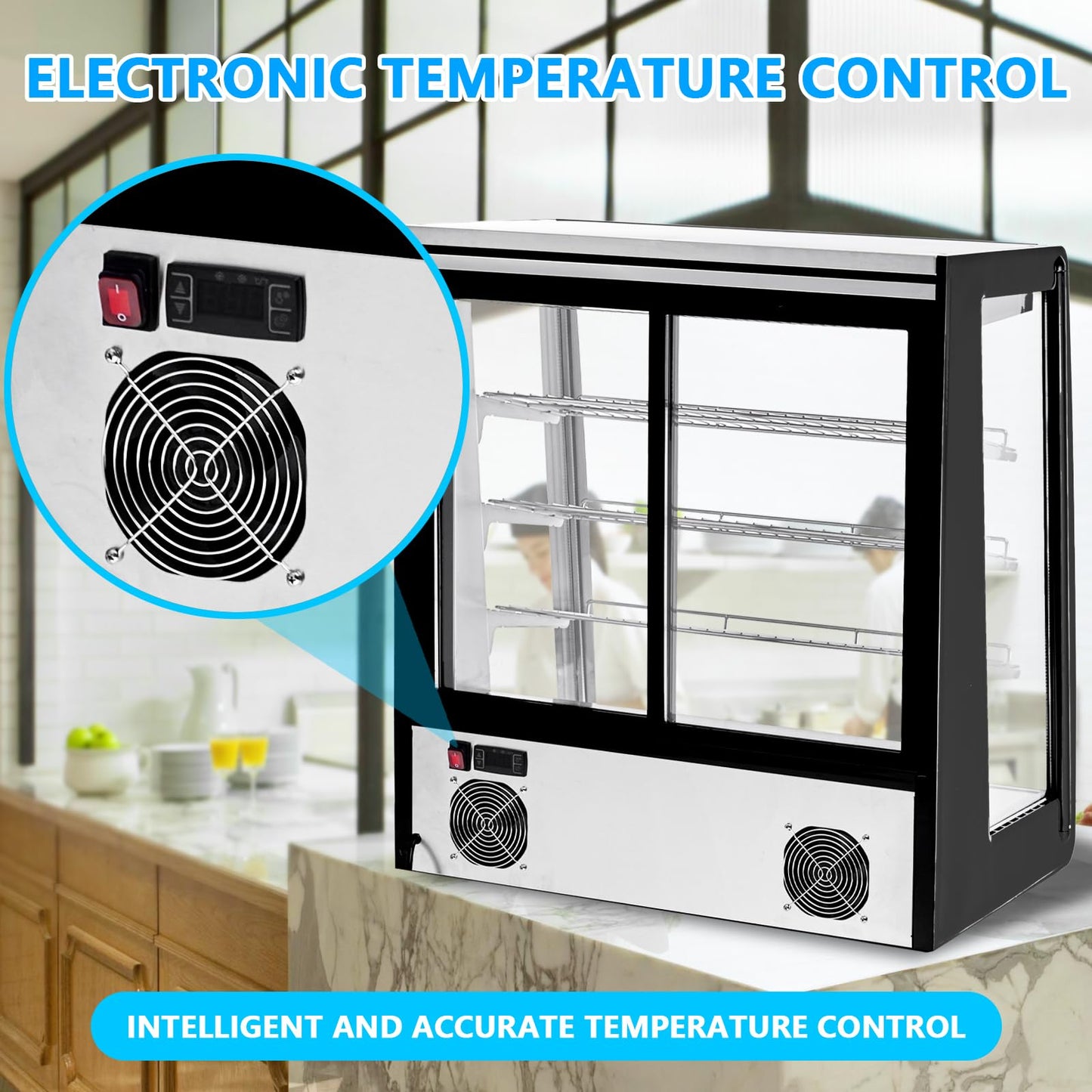 Festisoul Commercial Refrigerated Display Case, 196L Glass Door Countertop Refrigerator with Double Layer Tempered Glass, 110V for Restaurants, Cafes, Stores, Black