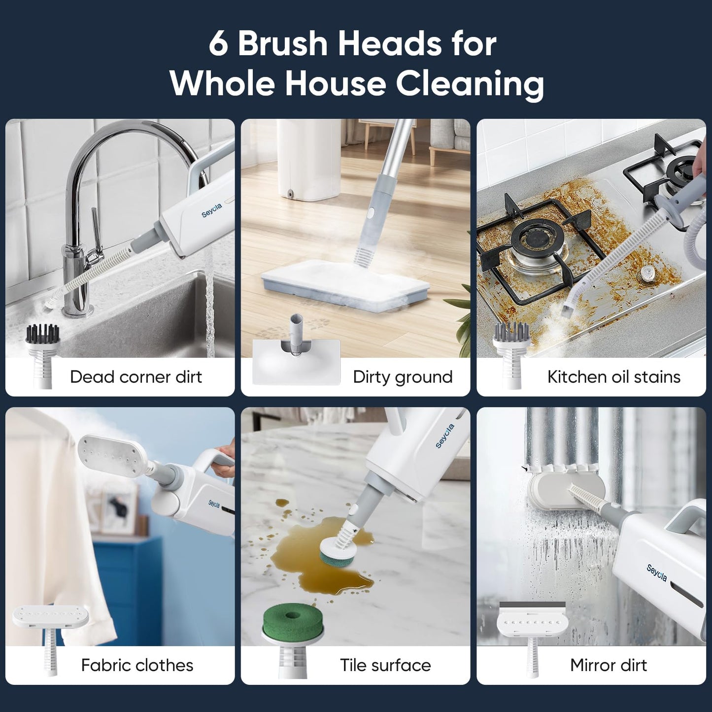 Seyola Steam Mop for Floor Cleaning, Steam Cleaner for Home with Handheld 6-in-1 Multi-function Attachments for Hardwood Floors, Clothes, Windows, Tiles Grout, Furniture Cleaning (off-white)