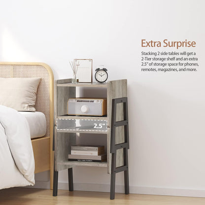 Set 2, TB01BG039 TUTOTAK Nightstnd, of Stackable End Tables, Side Table, Bedside Tables with Open Storage Shelf