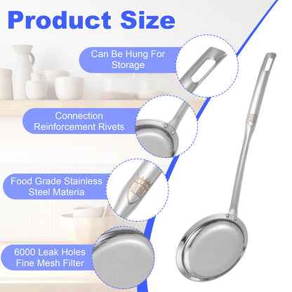 Stainless Steel Fine Mesh Strainer, Set of 4 Fine Mesh Sieve for Kitchen Cooking, Long Handle Food Strainer Steel Colander (Set of 2 Sizes)
