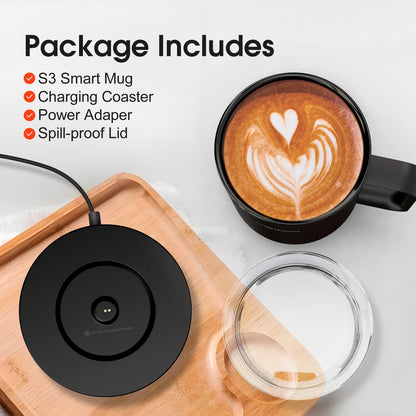 Vsitoo S3 12oz Heated Mug - Temperature Control Smart Mug with Mug Warmer, Perfect for Espresso, Auto-Sensing AI Heats Drinks to 120-150°F Hands-Free.Ideal for Home/Office/Gifts，Black
