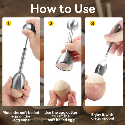 vibedor Egg Cups and Egg Cracker Set for Soft Boiled Eggs, 2 Stainless Steel Egg Cutter, 4 Stainless Stain Spoons and 4 Ceramic Egg Stands in Kitchen, Parties for Breakfast, Host