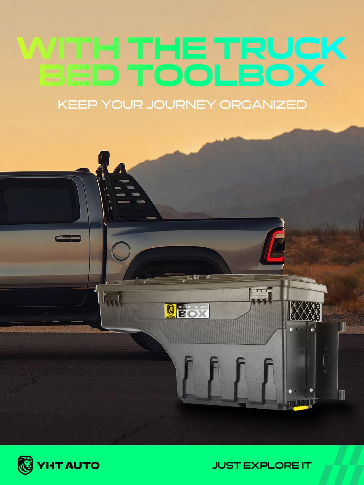YHTAUTO Truck Bed Storage Tool Box Lockable Fits 2002-2018, 2020-2021 Dodge Ram 1500 2500 3500, 2019-2021 Ram 1500 Classic, Passenger Side, Not Fit Ram Box, Swing Waterproof Wheel Well Toolbox