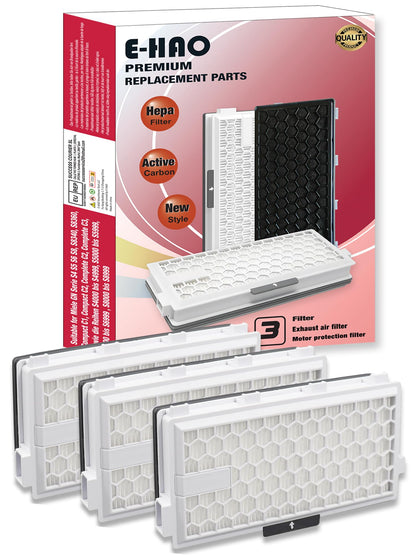 E-HAO 3 Pack Activated Carbon HEPA Airclean filters Replacement for Miele SF-HA 50, for Compact C1/C2, Complete C2/C3, S4, S5, S6, S8, S4000-4999, S5000-S5999, S6000-S6999, S8000-S8999 Vacuum Cleaner