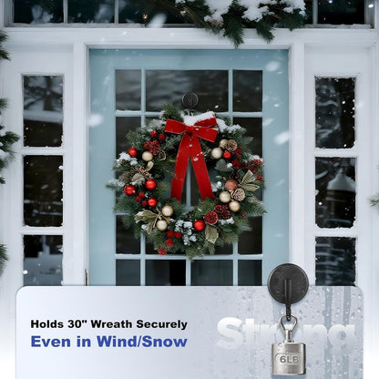 OUTXE Wreath Hanger - Upgraded Suction Cup Hook for Glass Door | 4-Pack in Black for All Seasons
