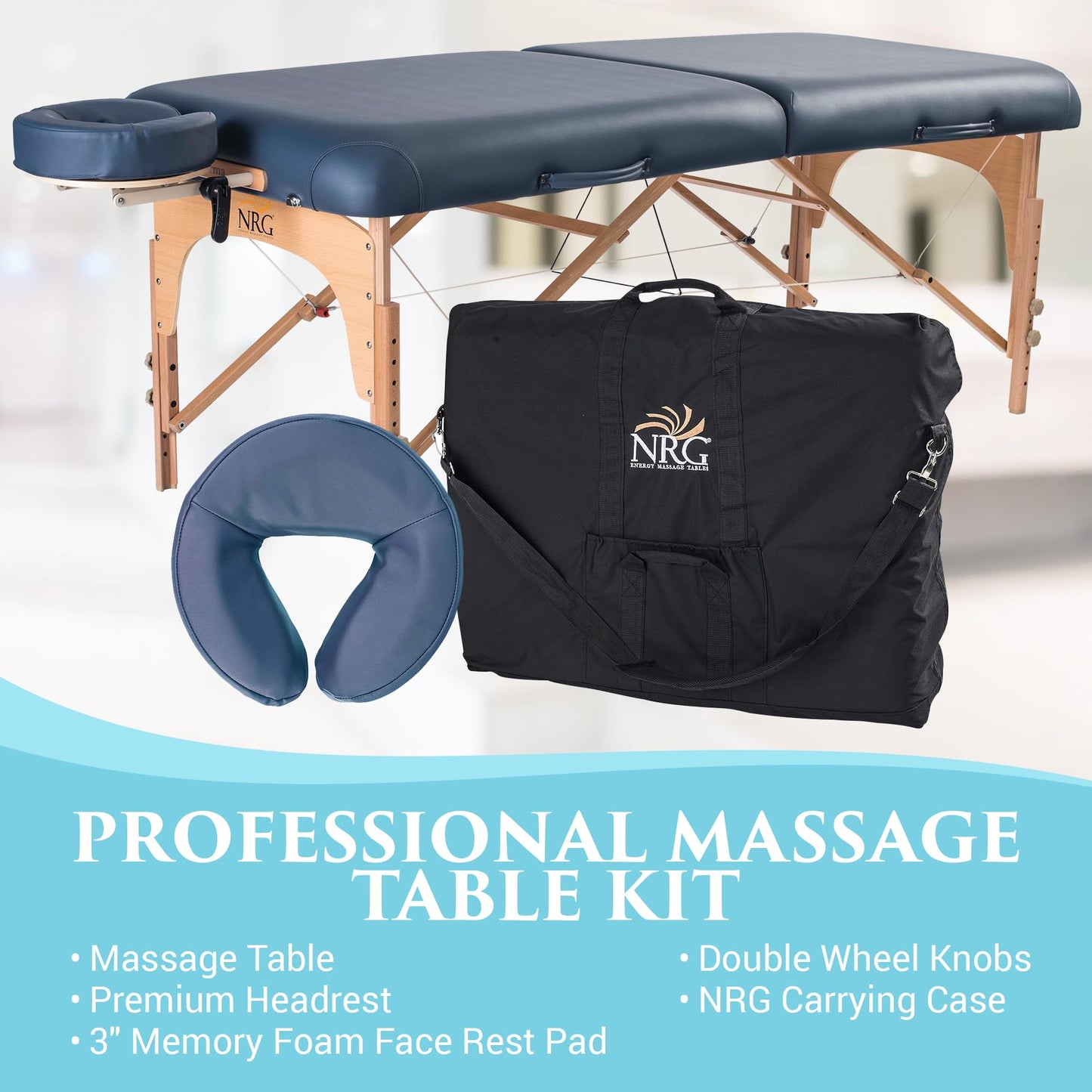 NRG Karma Portable Massage Table Package Agate - Folding Massage Bed Lightweight Massage Table - Professional Massage Table Spa Bed, Face Cradle, Double Wheel Knobs & Carrying Case
