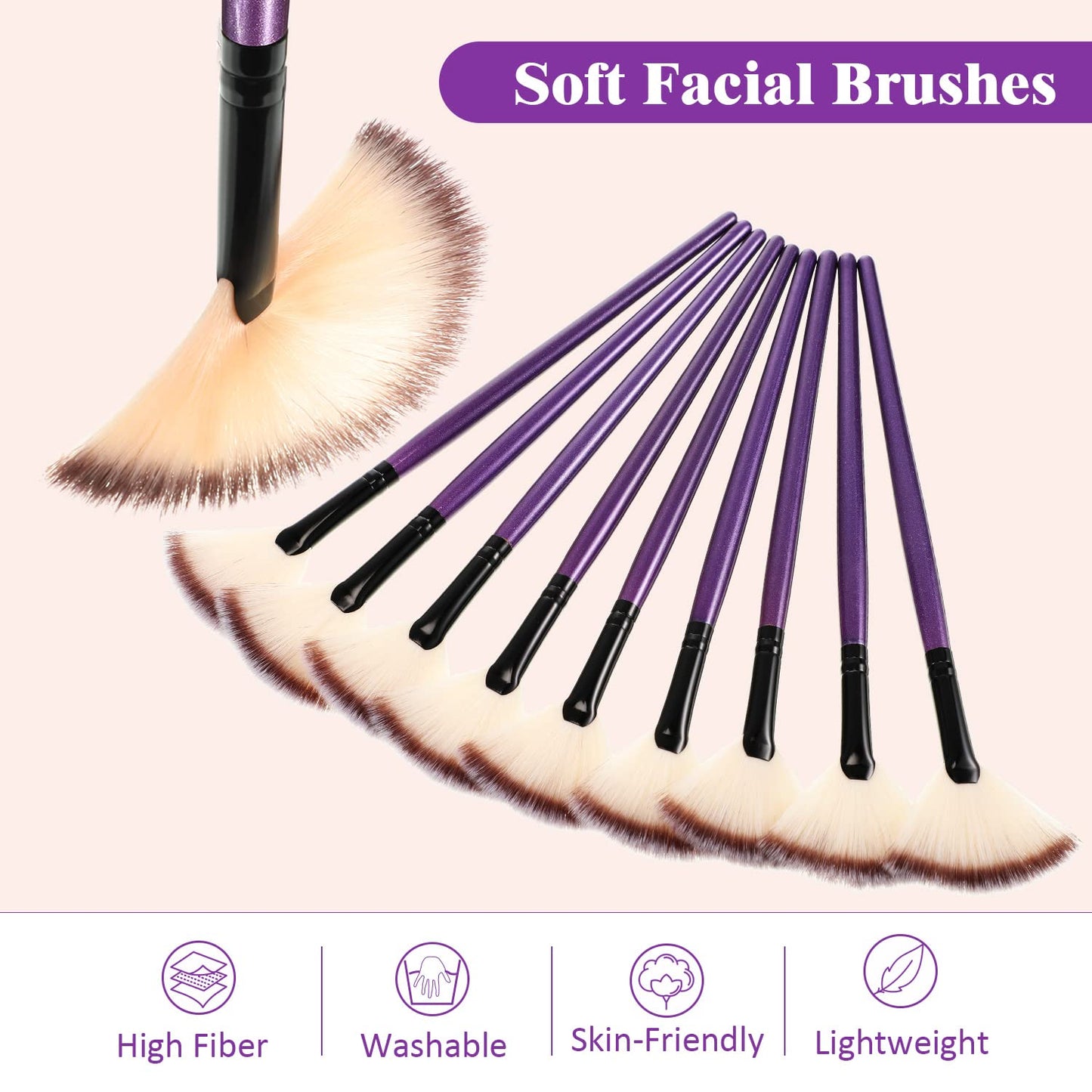 9 Pieces Facial Fan Mask Brushes, Soft Facial Applicator Brushes Tools for Peel Glycolic Makeup for Mud Cream(Champagne)